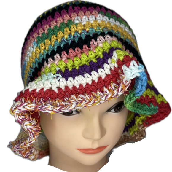 Crochet bucket hat crochet 100% cotton multicolor washable dryable granny sq - Picture 13 of 13